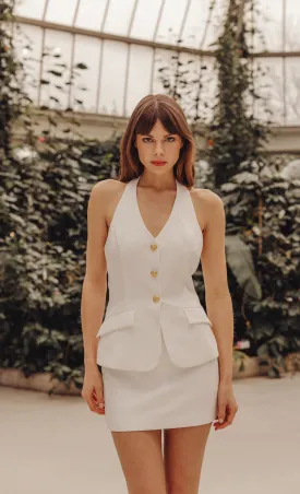 White Tailored Halterneck Waistcoat Mini Dress