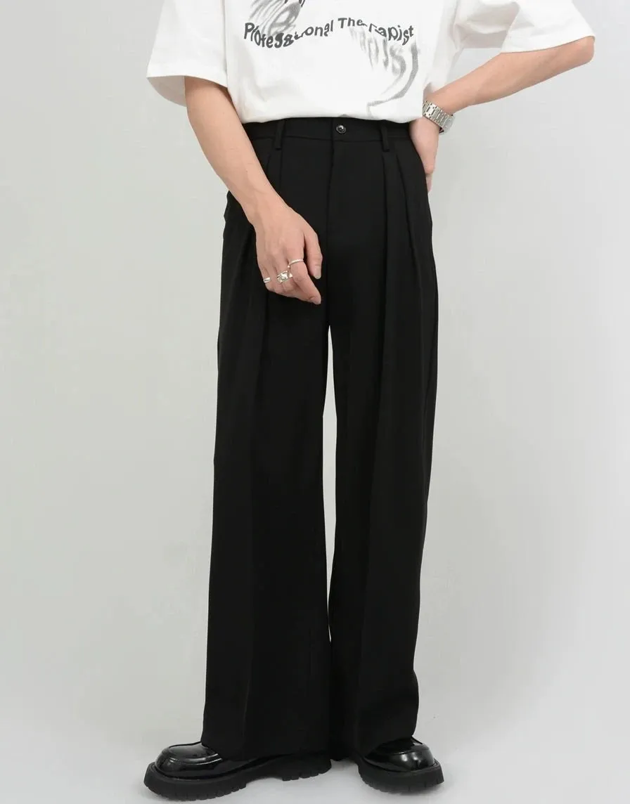 Wide Leg Tailored Pleated Trousers