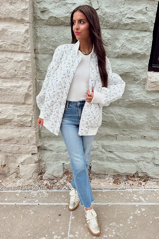 Wild Flower Quilted Bomber Jacket