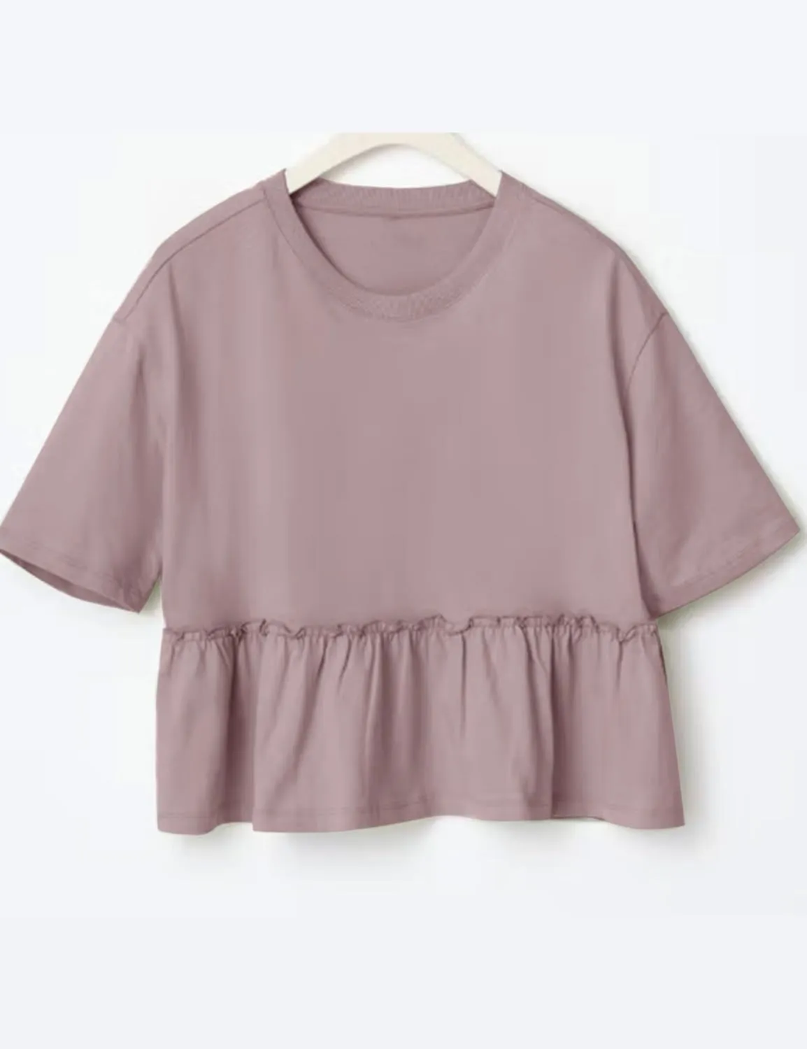Women Summer Short Sleeve T-Shirts Oversized Dressy Casual Work Blouses Cropped Cute Ruffle Babydoll Peplum Tops