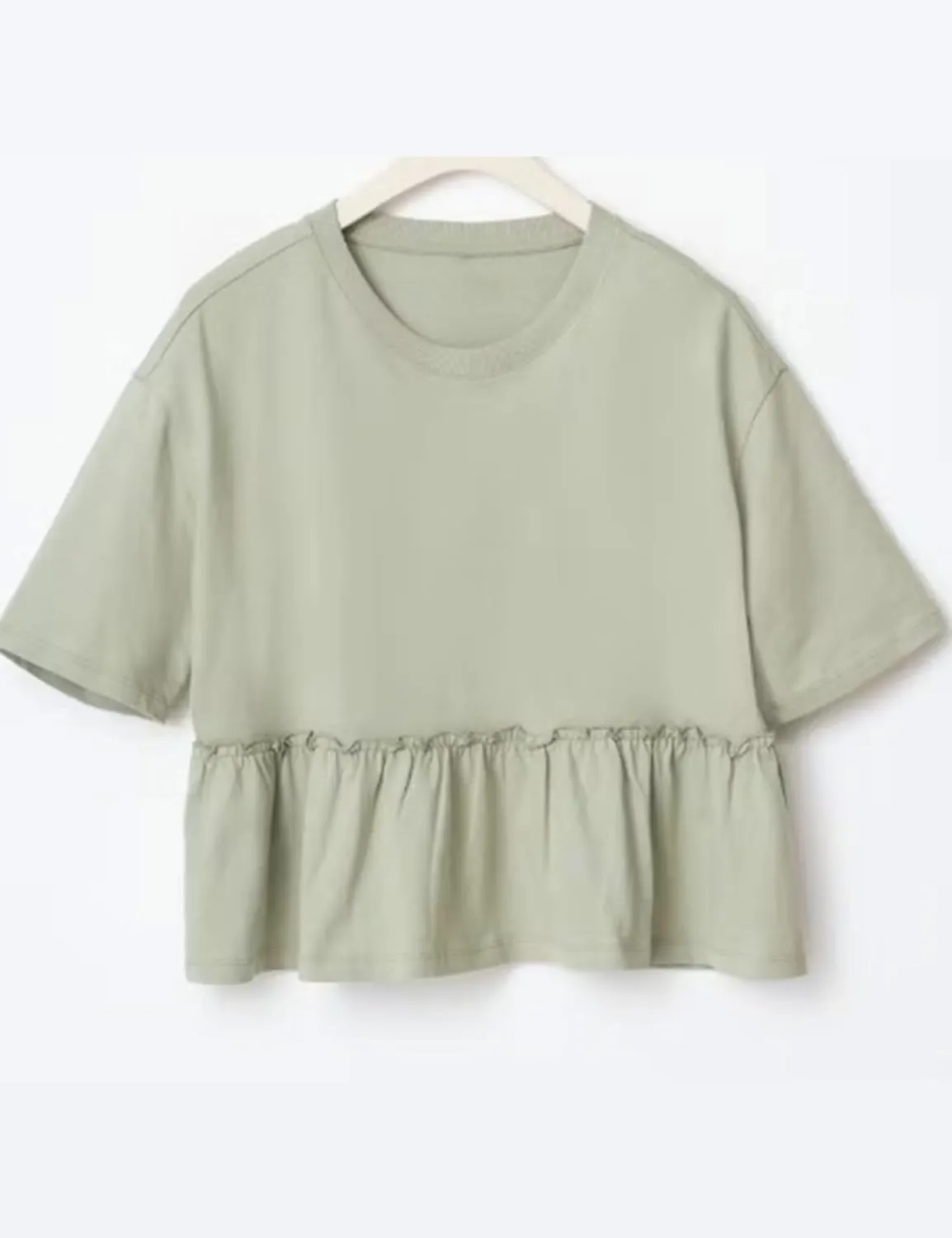 Women Summer Short Sleeve T-Shirts Oversized Dressy Casual Work Blouses Cropped Cute Ruffle Babydoll Peplum Tops