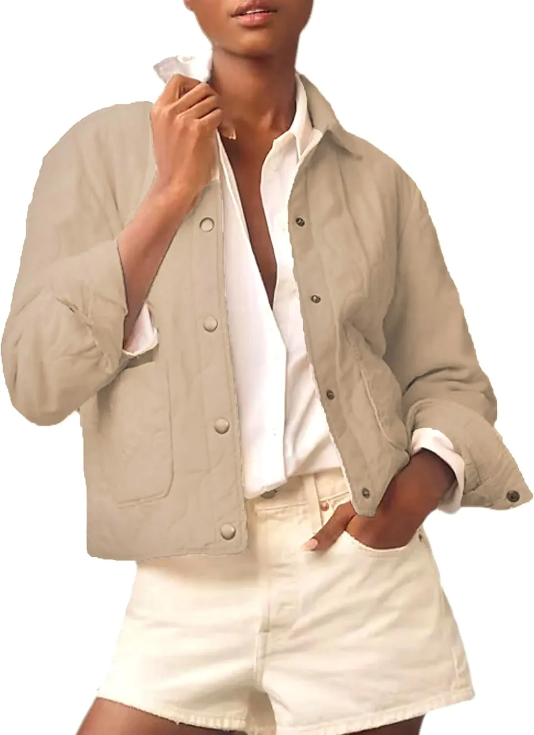 Women's Cropped Quilted Jacket Lightweight Casual Warm Winter Button Down Coats with Pockets