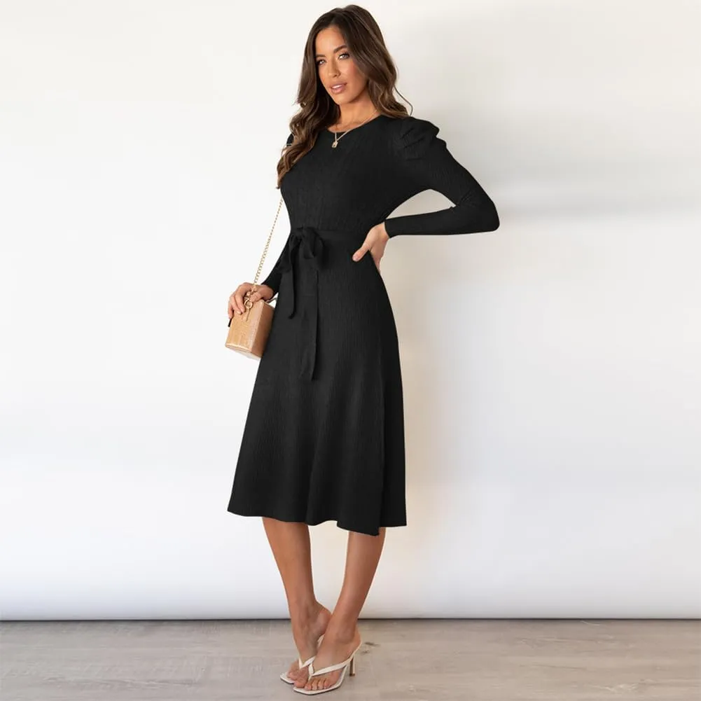 Women's Fall Dresses Long Sleeve Velvet Formal Maxi Dress with Belt Casual Cocktail Wedding Guest Party Long Dress