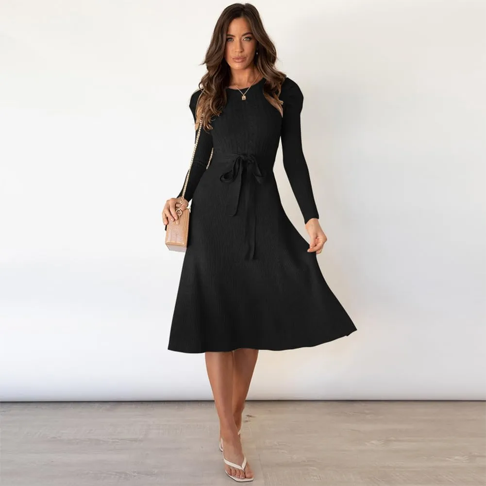 Women's Fall Dresses Long Sleeve Velvet Formal Maxi Dress with Belt Casual Cocktail Wedding Guest Party Long Dress