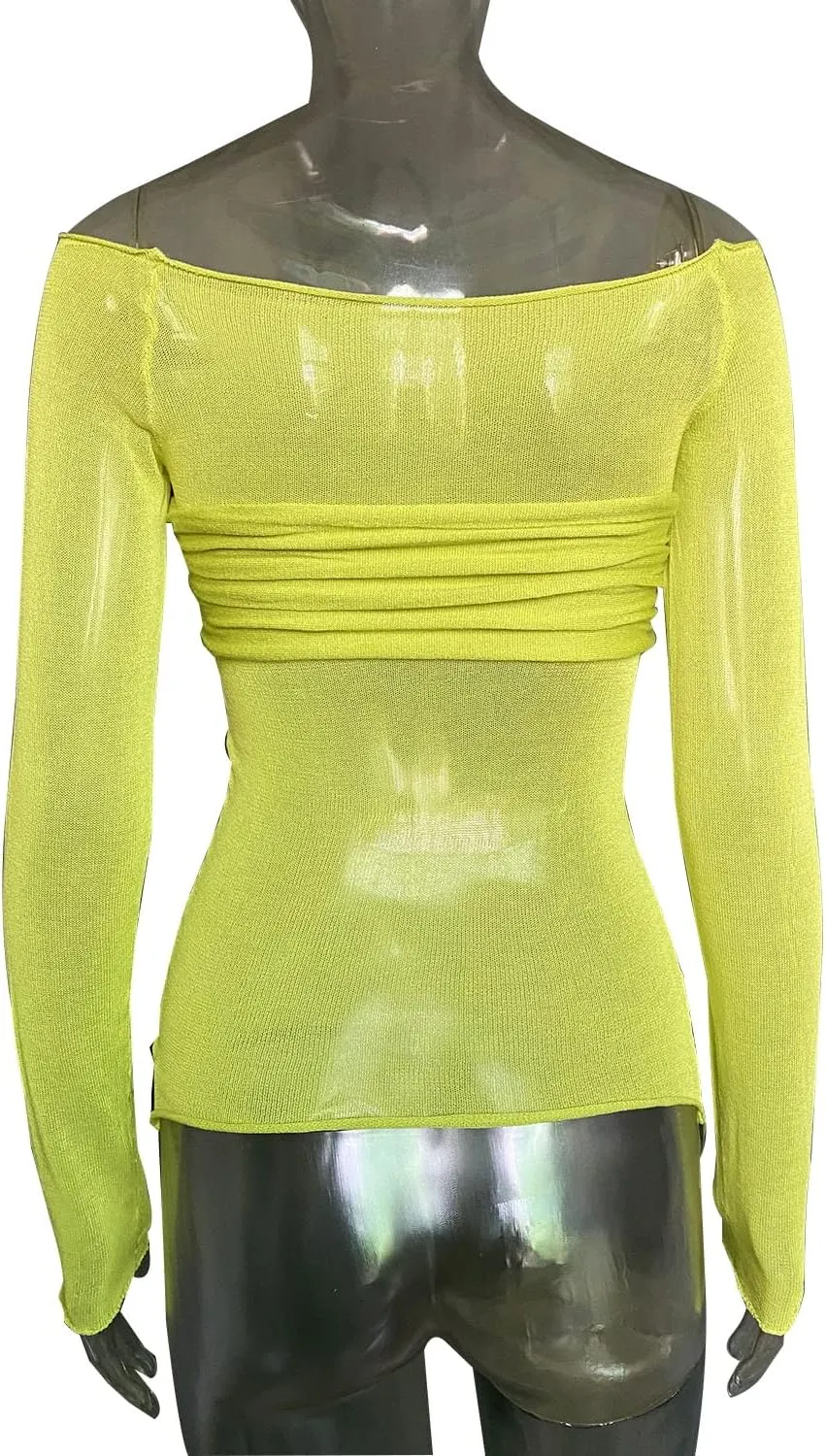 Women's Sexy Crop Top Long Sleeve Off Shoulder Going Out Tops Slim Fit Mesh Ruched Twisted Blouse Y2K T Shirt
