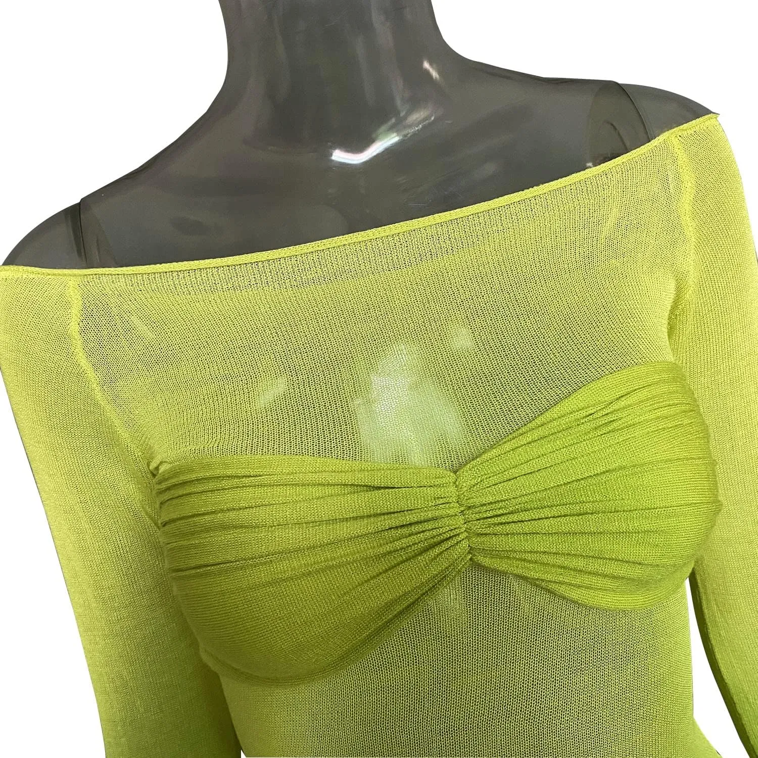 Women's Sexy Crop Top Long Sleeve Off Shoulder Going Out Tops Slim Fit Mesh Ruched Twisted Blouse Y2K T Shirt