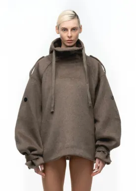 WOOL SWEATER JACKET EARTH GREEN WOMEN'S CUT