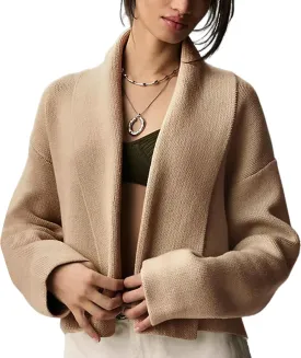 Wyeysyt Womens Cropped Cardigan Sweater Oversized Lapel Shawl Coatigan Chunky Knit Long Sleeve Sweater